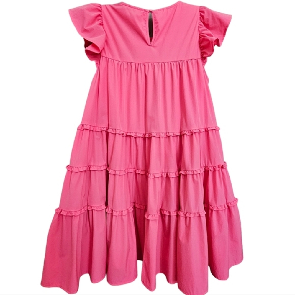 Nwot TCEC Pink Ruffle Tiered Cap Sleeve Babydoll Shift Dress w/Pockets - Picture 5 of 15